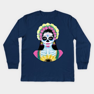 Day of the Dead Sugar Skull Girl Kids Long Sleeve T-Shirt